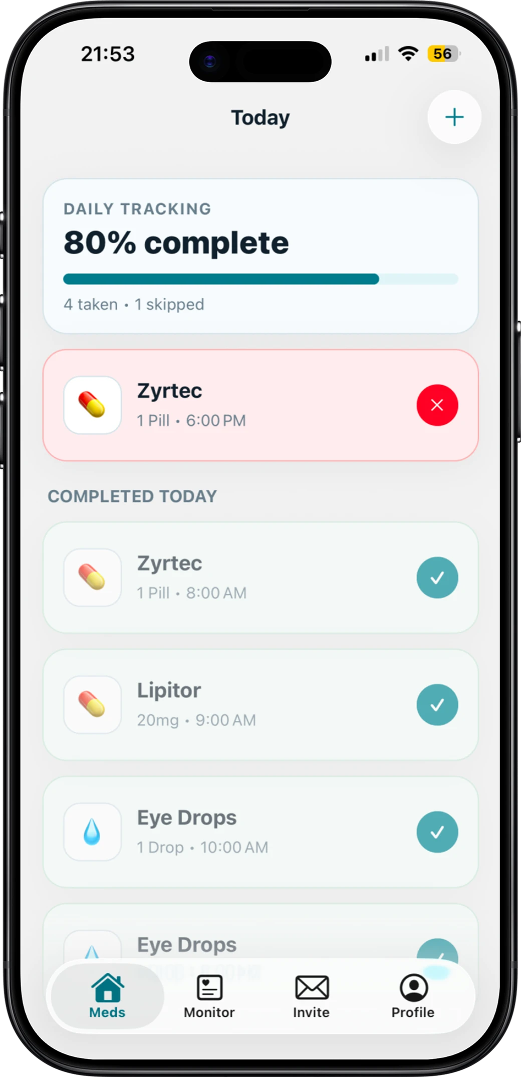 Meditrack app on phone